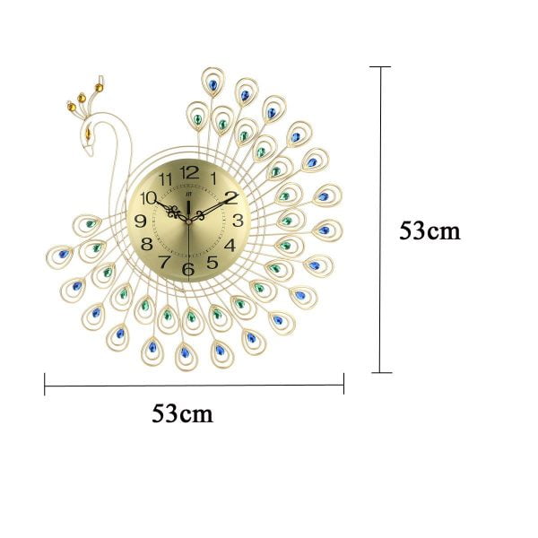 Large 3D Gold Diamond Peacock Wall Clock Metal Watch for Home Living Room Decoration DIY Clocks Crafts Ornaments Gift 53x53cm - Image 5