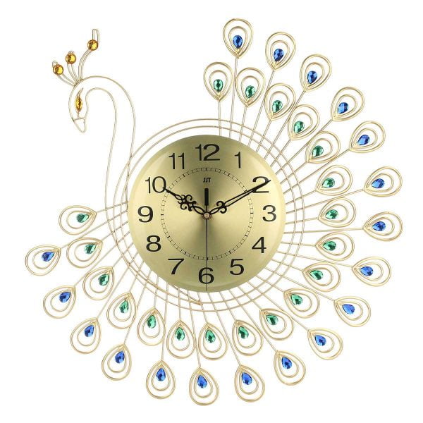 Large 3D Gold Diamond Peacock Wall Clock Metal Watch for Home Living Room Decoration DIY Clocks Crafts Ornaments Gift 53x53cm - Image 3