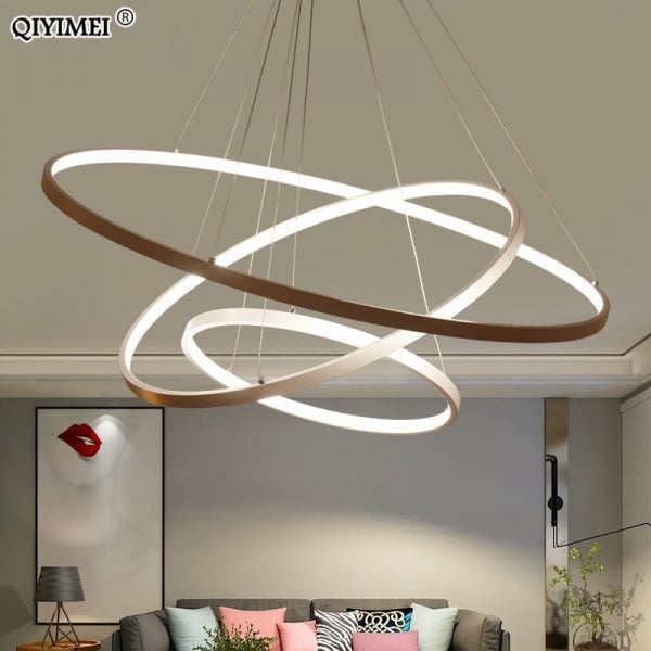 Modern LED Pendant lights for living dining room white golden coffee black Circle Rings aluminum body Lamp fixtures home lamp - Image 3