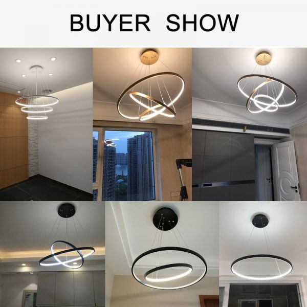 Modern LED Pendant lights for living dining room white golden coffee black Circle Rings aluminum body Lamp fixtures home lamp - Image 4