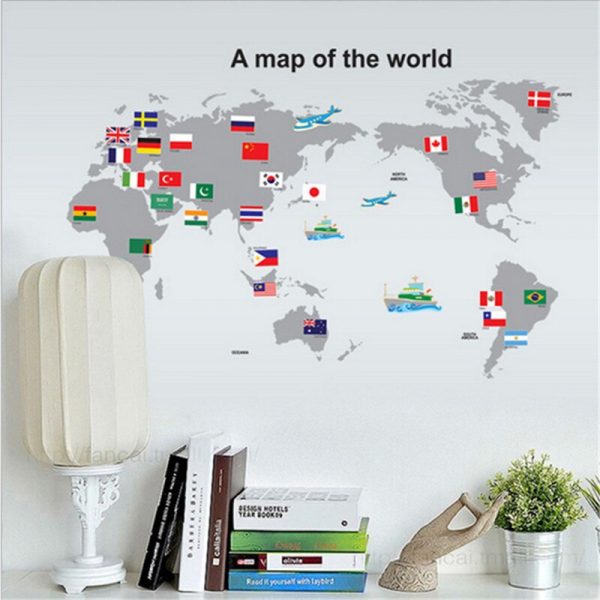 World Map Flag Wall Sticker Decals Bedroom Nursery Window Decor Decals Poster Mural - Image 2