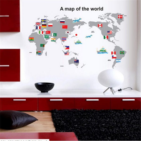 World Map Flag Wall Sticker Decals Bedroom Nursery Window Decor Decals Poster Mural - Image 3