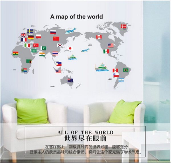 World Map Flag Wall Sticker Decals Bedroom Nursery Window Decor Decals Poster Mural - Image 4