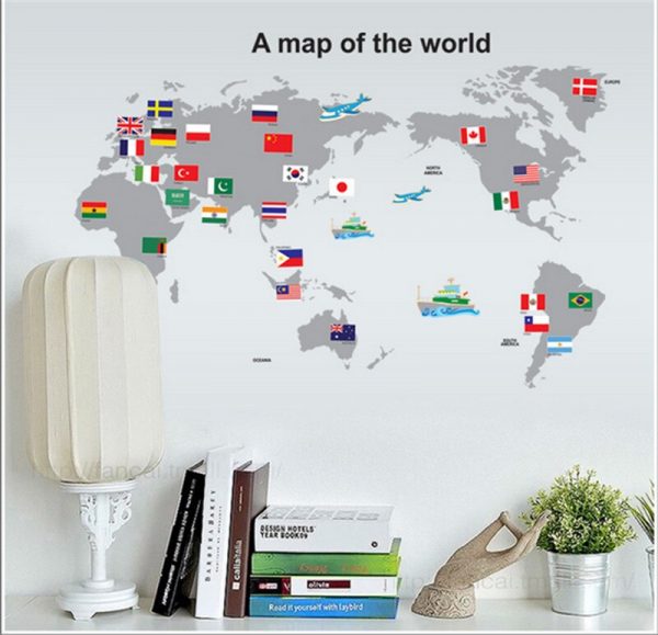 World Map Flag Wall Sticker Decals Bedroom Nursery Window Decor Decals Poster Mural