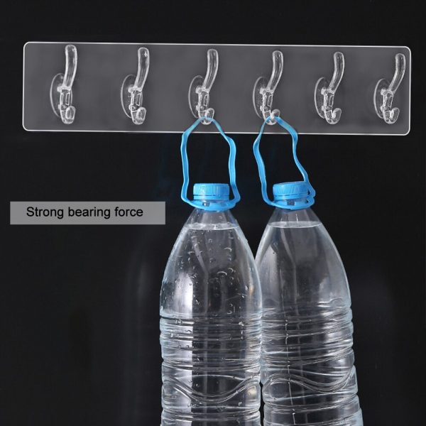 3/5/6 Row Transparent Hook Punch-Free Wall Strong Sticking Hook Holder for Hat Clothes Hanger Towel Holder Bathroom Storage Rack - Image 3