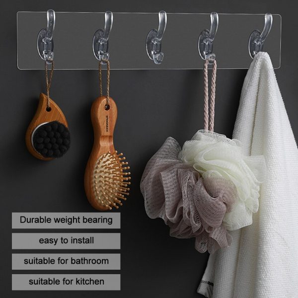 3/5/6 Row Transparent Hook Punch-Free Wall Strong Sticking Hook Holder for Hat Clothes Hanger Towel Holder Bathroom Storage Rack - Image 4