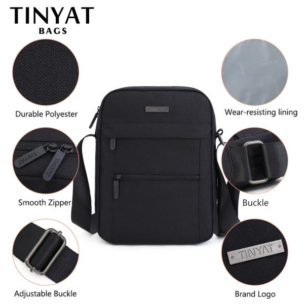 TINYTA bag for men light men shoulder bag for 9.7 'pad 9 pocket waterproof casual shoulder bag black canvas messenger bag T5001 - Image 4