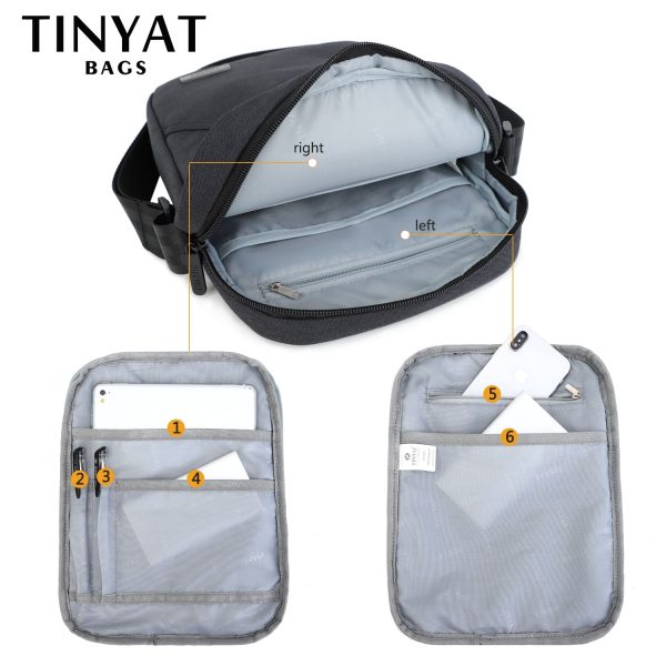 TINYTA bag for men light men shoulder bag for 9.7 'pad 9 pocket waterproof casual shoulder bag black canvas messenger bag T5001 - Image 5