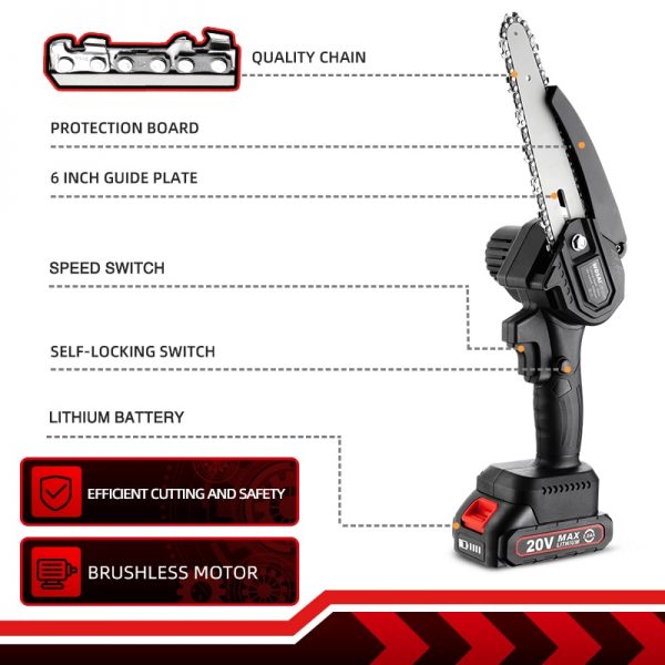 WOSAI 20V MT-Series 6 Inch Brushless chain saw Cordless Mini Handheld Pruning Saw Portable Woodworking Electric Saw Cutting Tool - Image 2