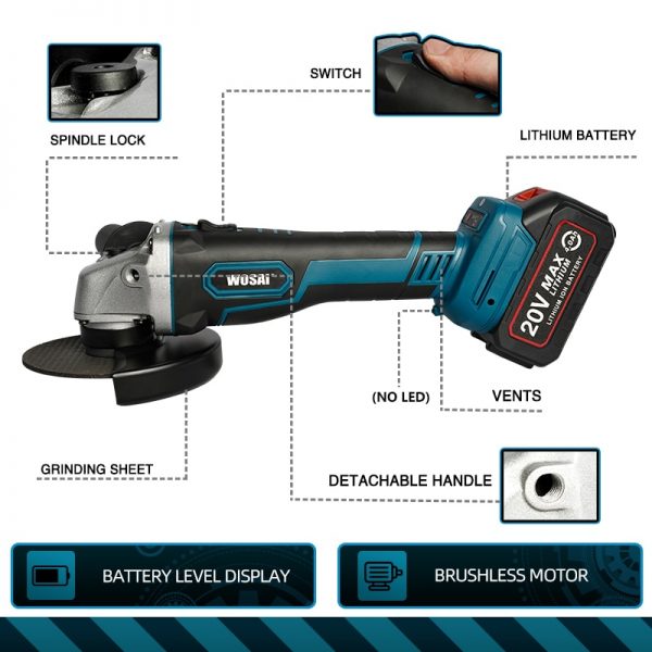 WOSAI M14 Cordless Angle Grinder 20V Lithium-Ion Grinding Machine Cutting Electric Angle Grinder Grinding Brushless Power Tool - Image 2