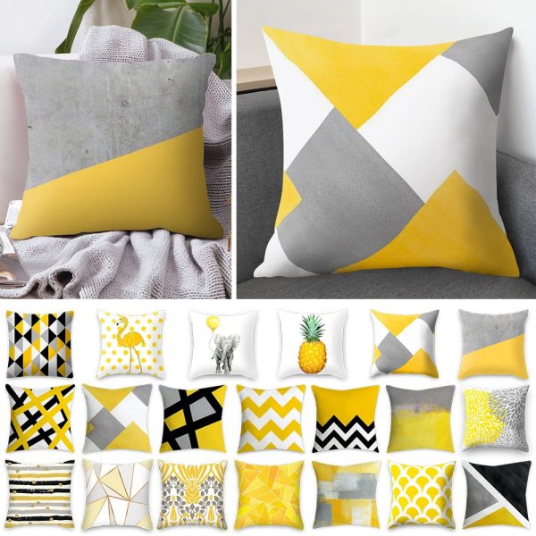 junejour 45x45cm Yellow Striped Pillowcase Geometric Throw Cushion Pillow Cover Printing Cushion Pillow Case Bedroom Office