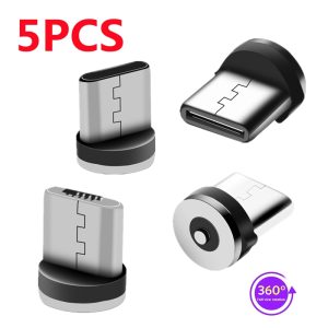 5PCS 360 Rotation Type C Micro USB Magnetic Charger Plug Connector For Mobile Phone Replacement Parts Charging Cable Adapter