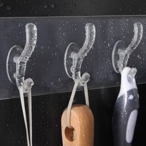 3/5/6 Row Transparent Hook Punch-Free Wall Strong Sticking Hook Holder for Hat Clothes Hanger Towel Holder Bathroom Storage Rack