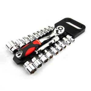 Crv quick release reversible ratchet socket wrench set tools with hanging rack 1/4