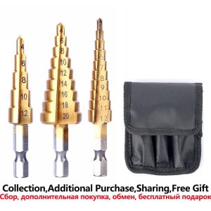 3Pcs 3-12/4-12/4-20 mm HSS Straight Groove Step Drill Bit Titanium Coated Wood Metal Hole Cutter Cone Drill Drilling Power Tools