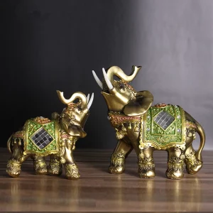 Elephant desk statue: Lucky Feng Shui Green Elephant Sculpture