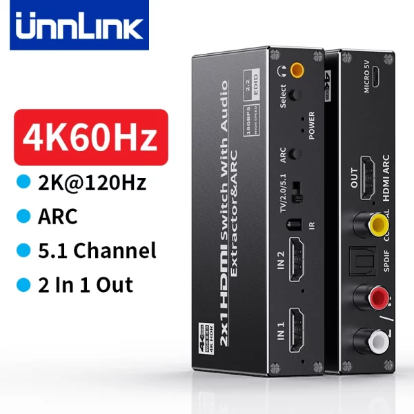 Unnlink HDMI Audio Extractor HiFi 7.1 5.1 eARC ARC Converter HDMI to SPDIF Optical Coaxial 3.5mm HDMI Audio Splitter for TV