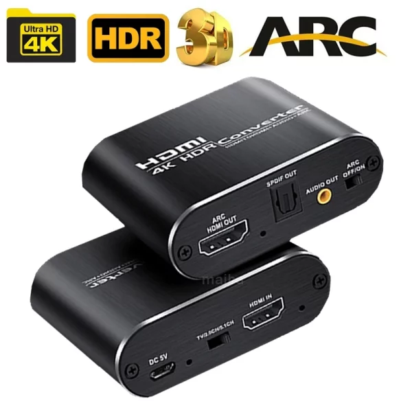 4K HDMI ARC Audio Extractor HDMI to Optical Toslink SPDIF + 3.5mm AUX Jack Stereo Audio Adapter ARC Return Channel Converter