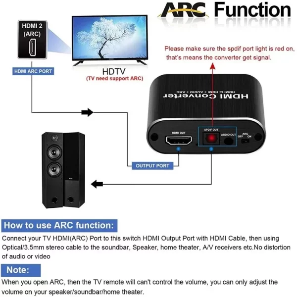 4K HDMI ARC Audio Extractor HDMI to Optical Toslink SPDIF + 3.5mm AUX Jack Stereo Audio Adapter ARC Return Channel Converter - Image 3