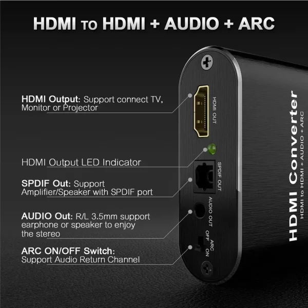 4K HDMI ARC Audio Extractor HDMI to Optical Toslink SPDIF + 3.5mm AUX Jack Stereo Audio Adapter ARC Return Channel Converter - Image 4